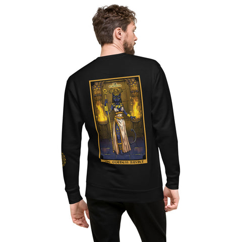 The Goddess Bastet Strength Tarot Card Egyptian Cat Unisex Fleece Pullover